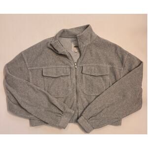 Aerie Women's Cropped Ribbed Full-Zip Jacket Gray Velour Sz S